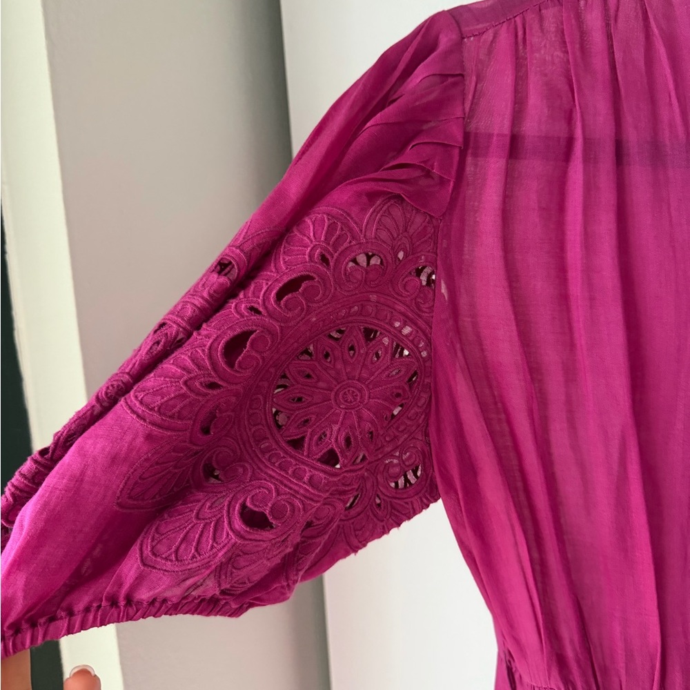 Zimmermann Magenta Eyelet Puff-Sleeve Tiered Midi Dress - Picture 3 of 3